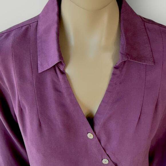 Soft Surroundings Asymmetrical Button Tunic Tops Roll Tab Sleeves Size PL Purple - Picture 9 of 16